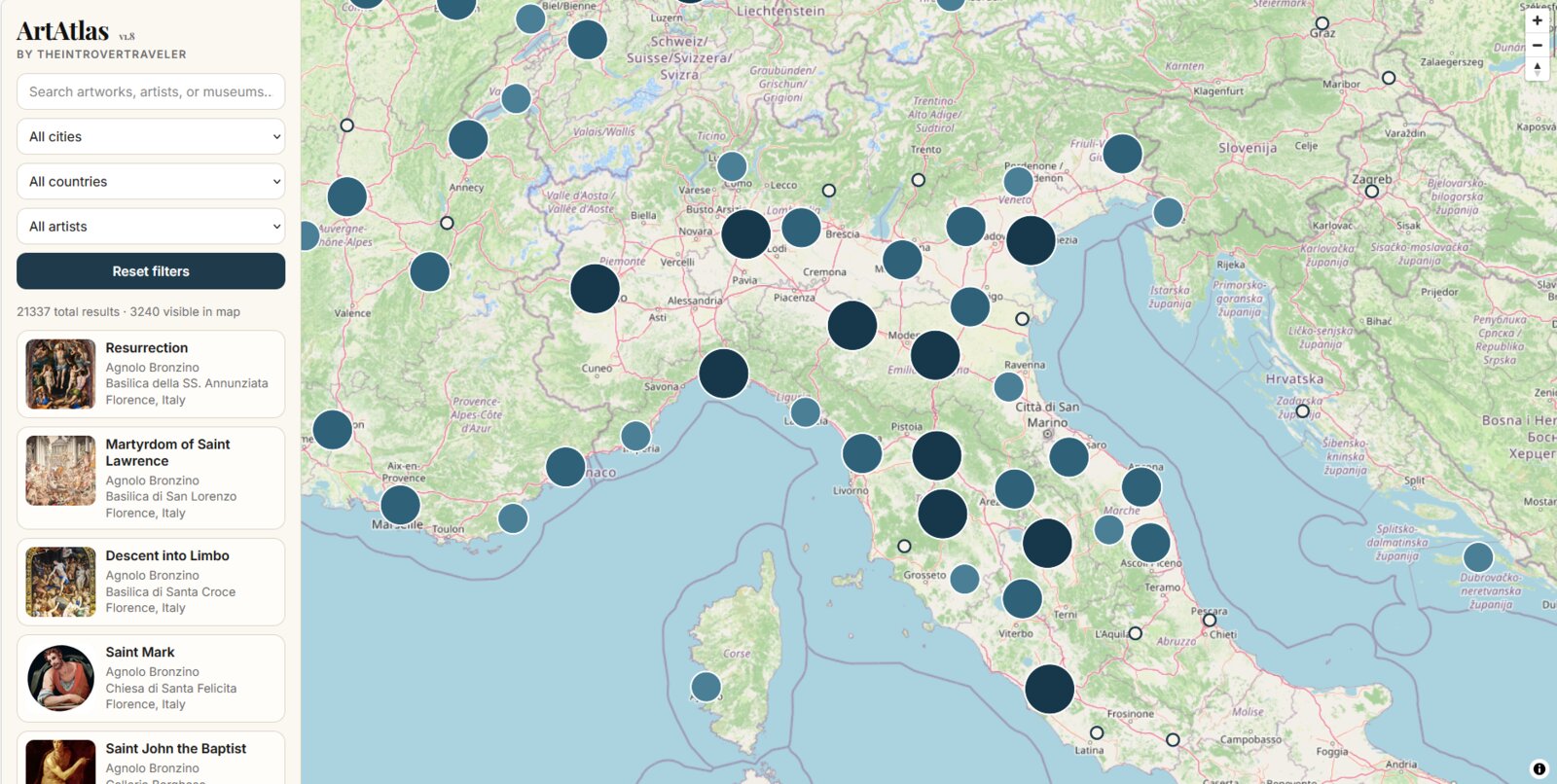 ArtAtlas: interactive map of artworks across Europe