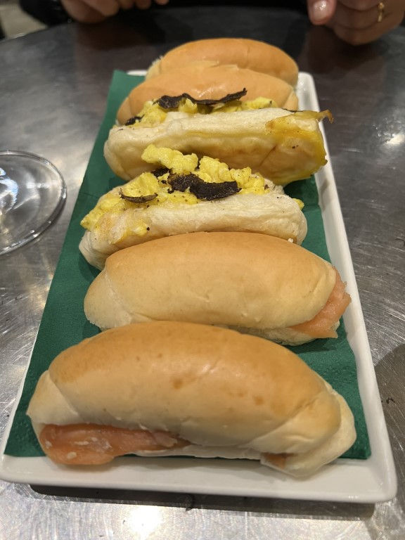Procacci 1885 truffle sandwiches, including tramezzini with scrambled eggs and salmon fillings