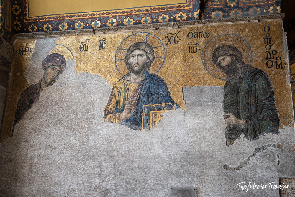 Deesis mosaic in Hagia Sophia, Istanbul, depicting Christ flanked by the Virgin Mary and John the Baptist