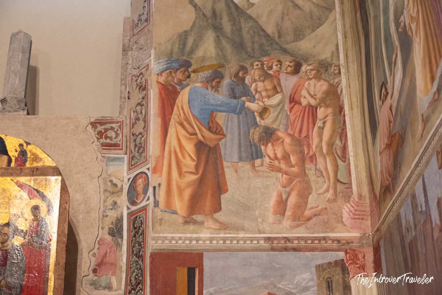 Masaccio's Baptism of the Neophytes fresco in the Brancacci Chapel, Florence