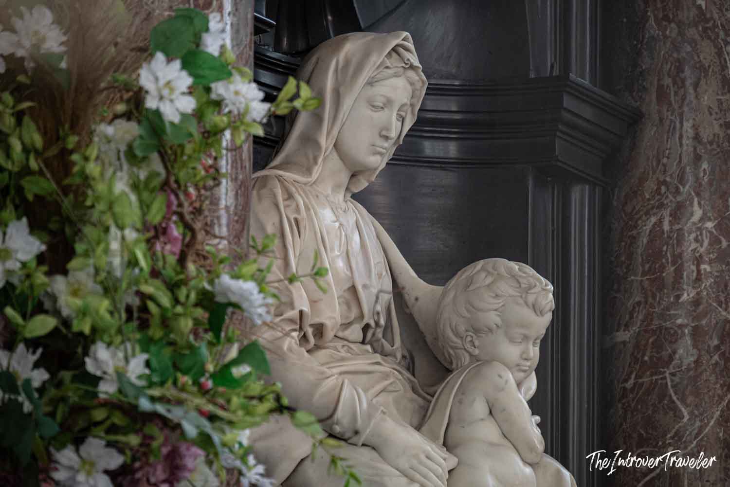Michelangelo's Madonna of Bruges, marble sculpture of Mary and Child, Church of Our Lady