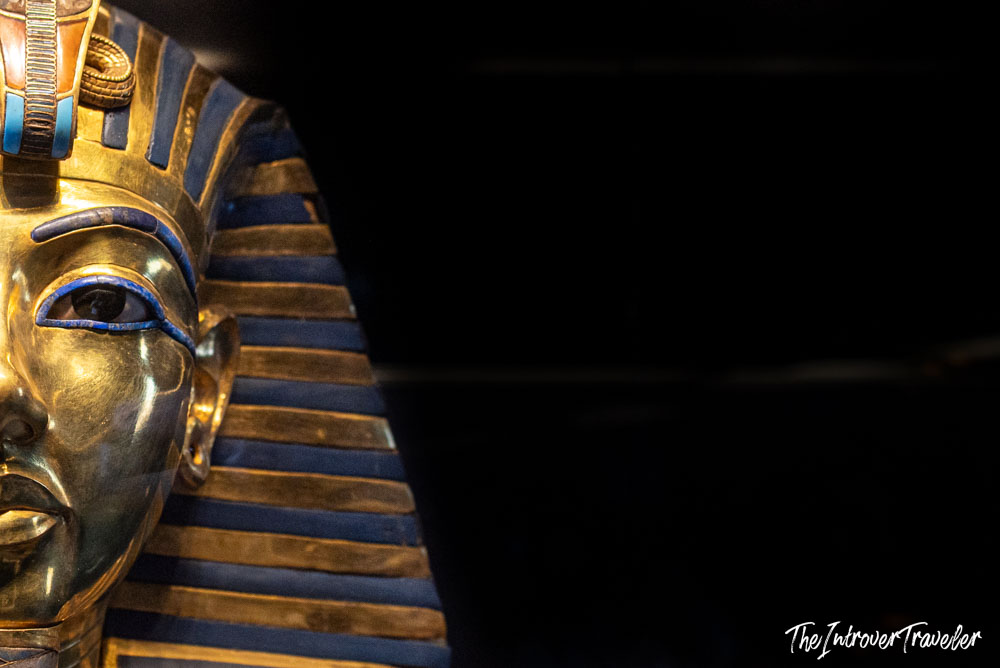 Close-up of Tutankhamun's golden death mask, the iconic treasure of the Egyptian Museum in Cairo