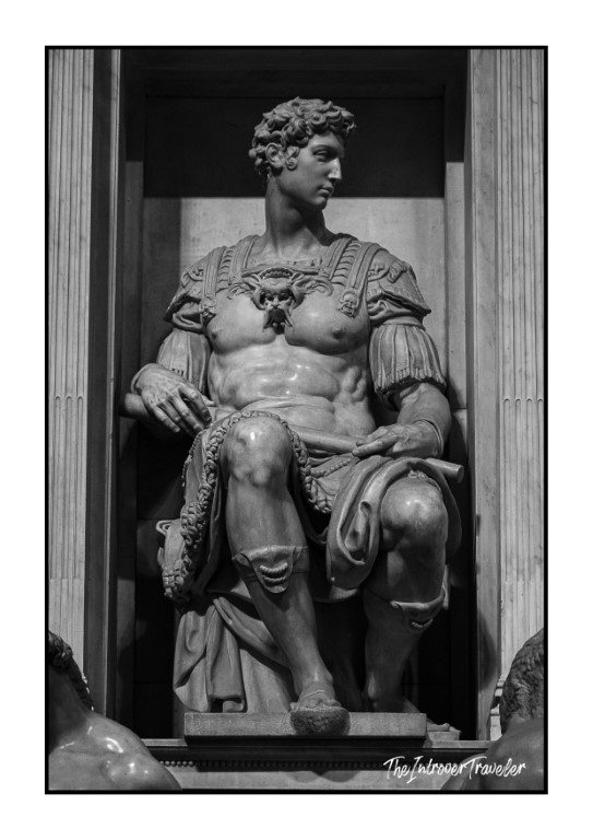 Michelangelo's statue of Giuliano de' Medici in Roman armor, Medici Tombs, Florence