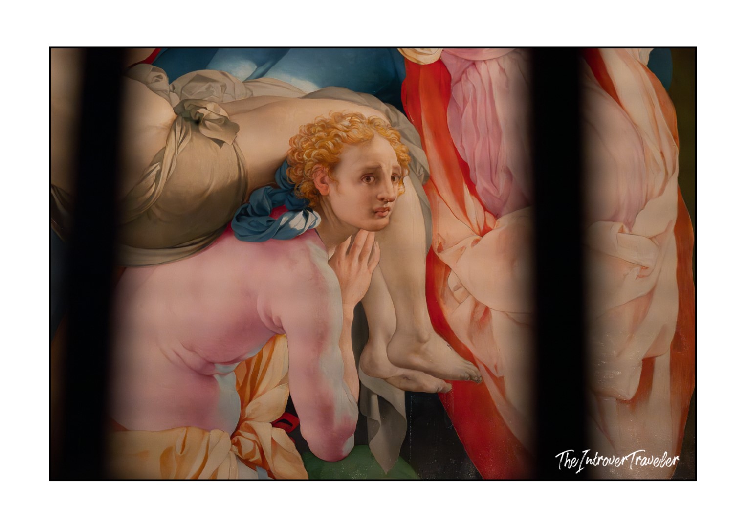 Close-up of a curly-haired figure in Pontormo's Deposition from the Cross, Santa Felicita Florence