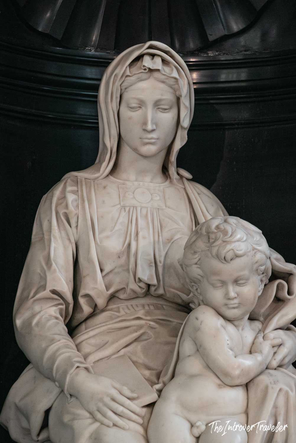 Michelangelo's Madonna of Bruges, marble sculpture of Virgin Mary with Christ Child, Church of Our Lady
