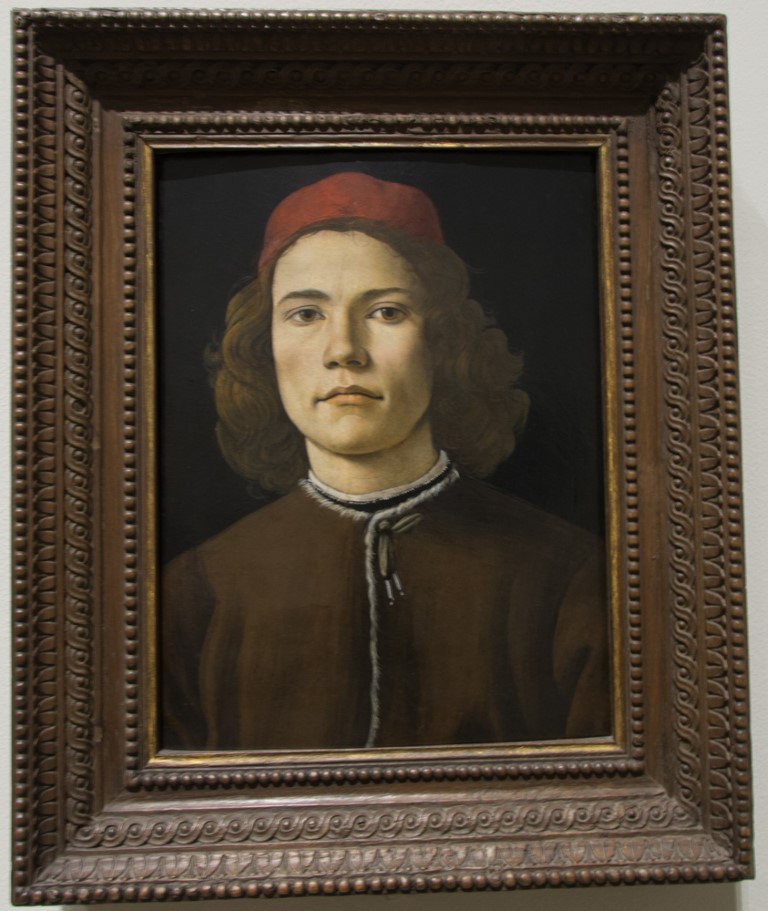 Portrait of a Young Man by Botticelli, on display at the National Gallery in London