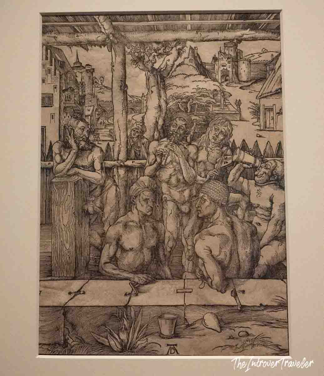 The Men's Bath woodcut by Albrecht Dürer, displayed at the Accademia Gallery Venice exhibition