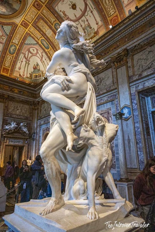Bernini's Pluto and Proserpina marble sculpture in the ornate Borghese Gallery, Rome