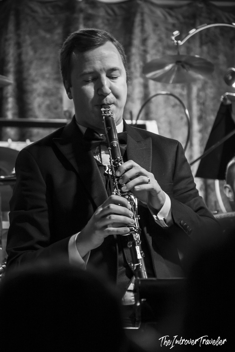 Clarinet player performing with Vince Giordano and the Nighthawks at Birdland jazz club, New York
