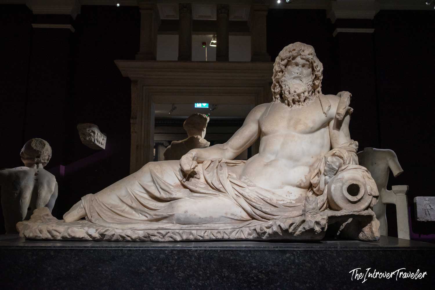 Reclining river god marble sculpture on display at the Istanbul Archaeological Museum