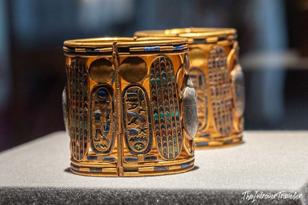 Gold bracelets of Tutankhamun with hieroglyphic cartouches, Egyptian Museum Cairo