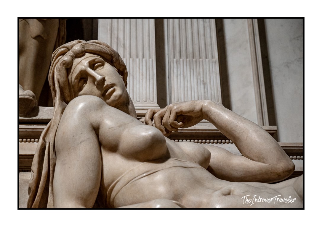 Close-up of Michelangelo's Dawn sculpture on the Medici Tombs, New Sacristy, Florence