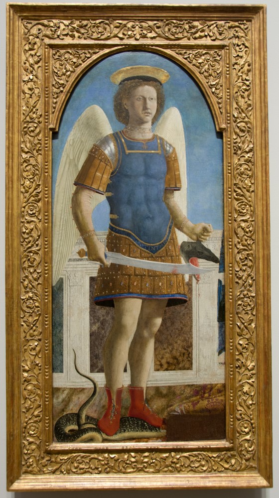 Saint Michael by Piero della Francesca, on display at the National Gallery in London