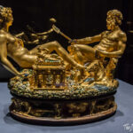 Cellini's golden Salt Cellar of Francis I, showing Neptune and Earth reclining with enamel base, Vienna