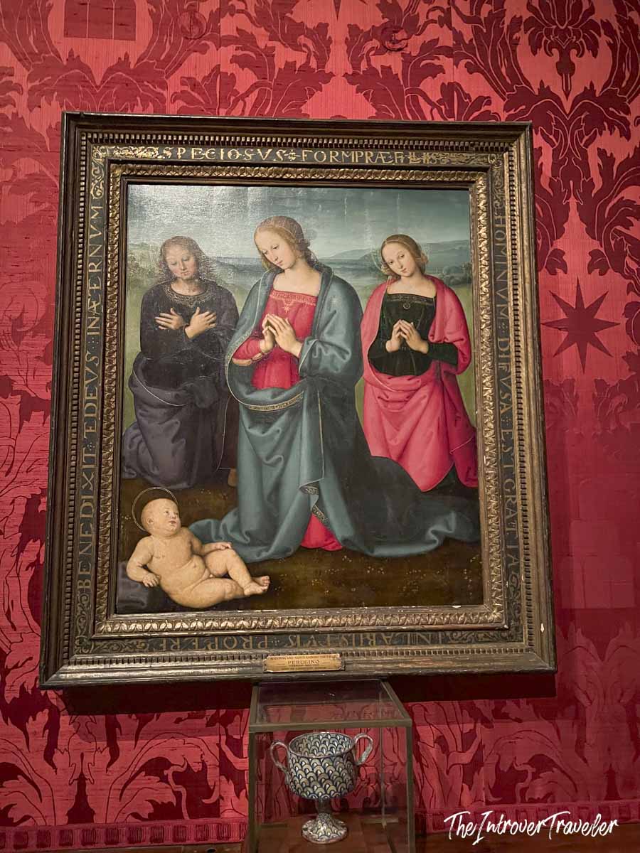 Perugino Renaissance painting of the Virgin and Child with saints, displayed at the Morgan Library New York