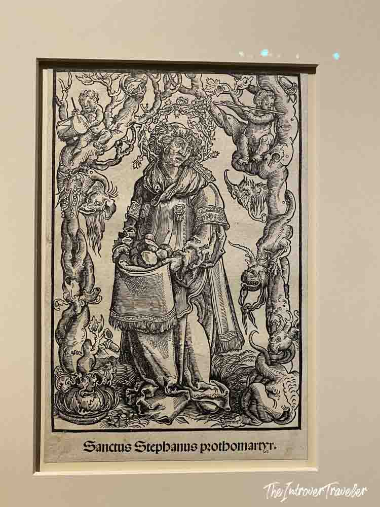 Sanctus Stephanus Protomartyr woodcut print displayed at the Belvedere Museum in Vienna