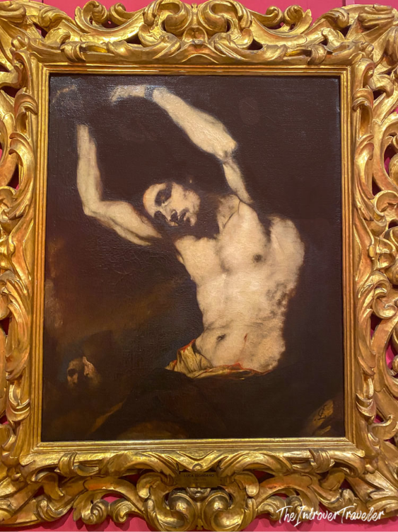 Baroque painting of Saint Sebastian by Luca Giordano, in an ornate gilt frame, Lucca Tuscany museum