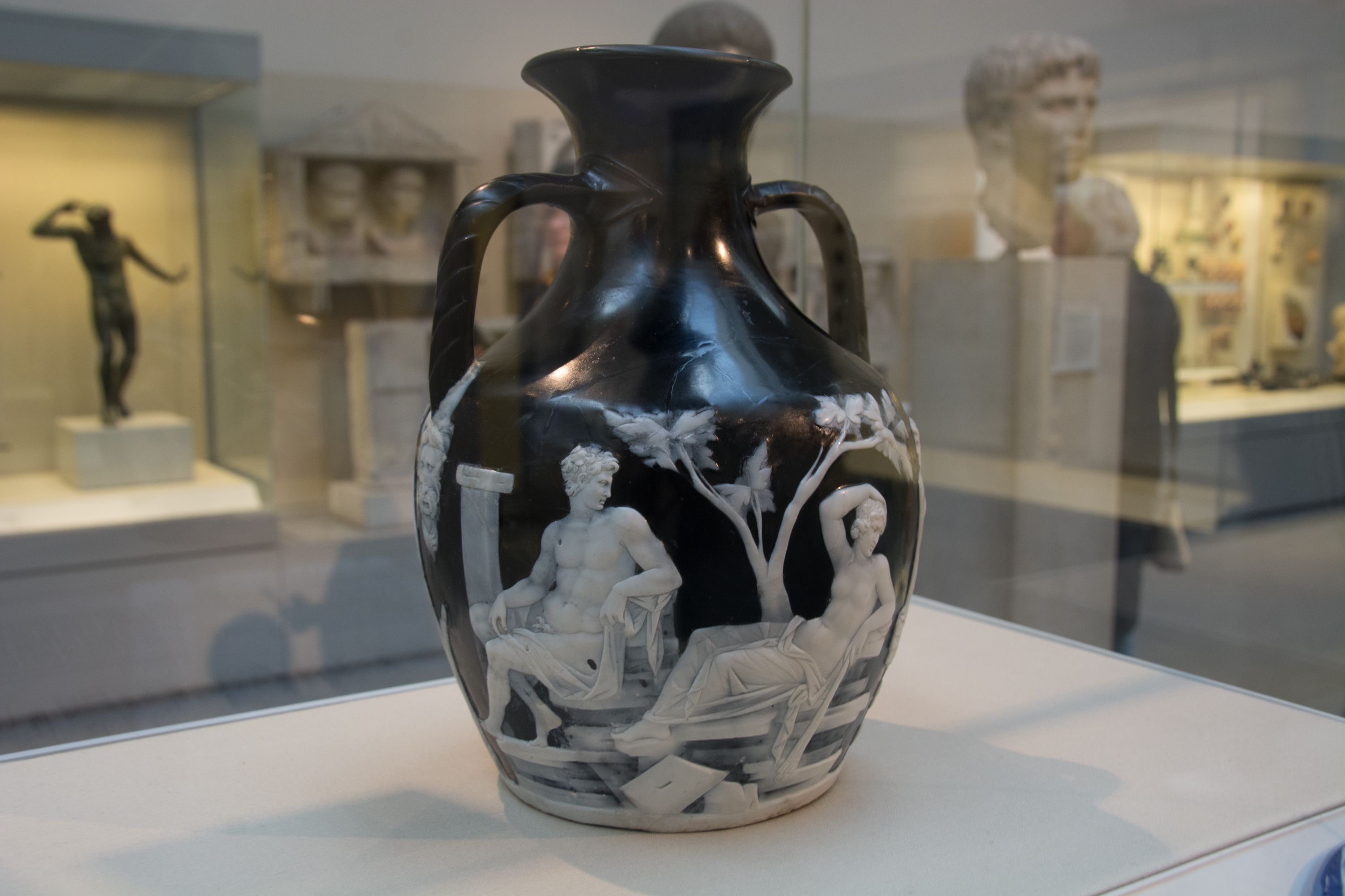 Portland Vase, ancient Roman cameo glass masterpiece displayed at the British Museum in London