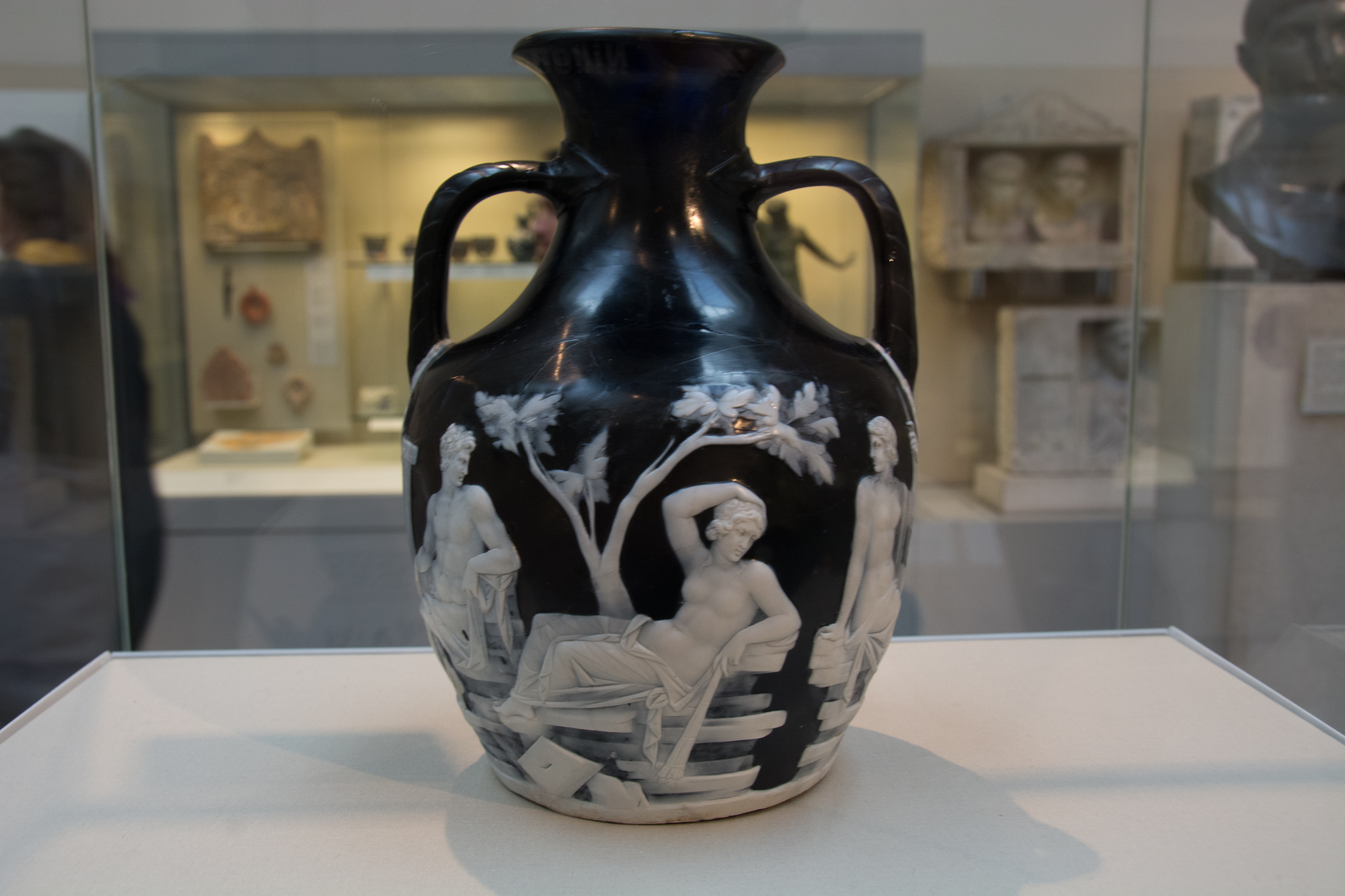The Portland Vase, ancient Roman cameo glass urn displayed at the British Museum in London