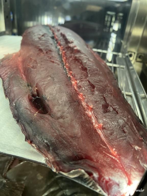 Large fresh bluefin tuna loin ready for preparation at Trattoria Da Lucio, Rimini