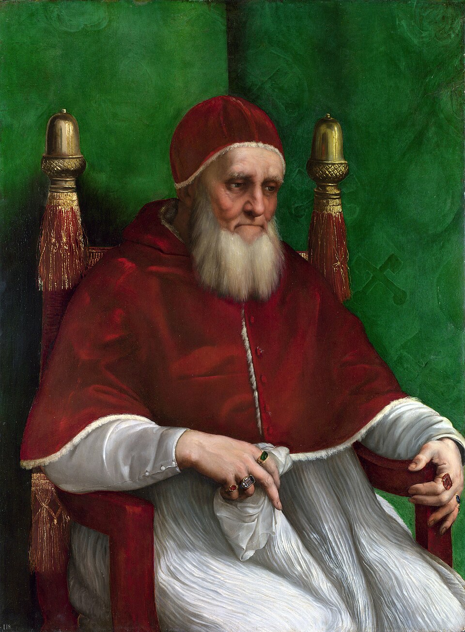 Portrait of Pope Julius II by Raphael, the patron who commissioned the Sistine Chapel ceiling frescoes