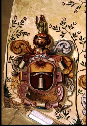 Painted coat of arms of a Spanish student at the Archiginnasio Palace in Bologna