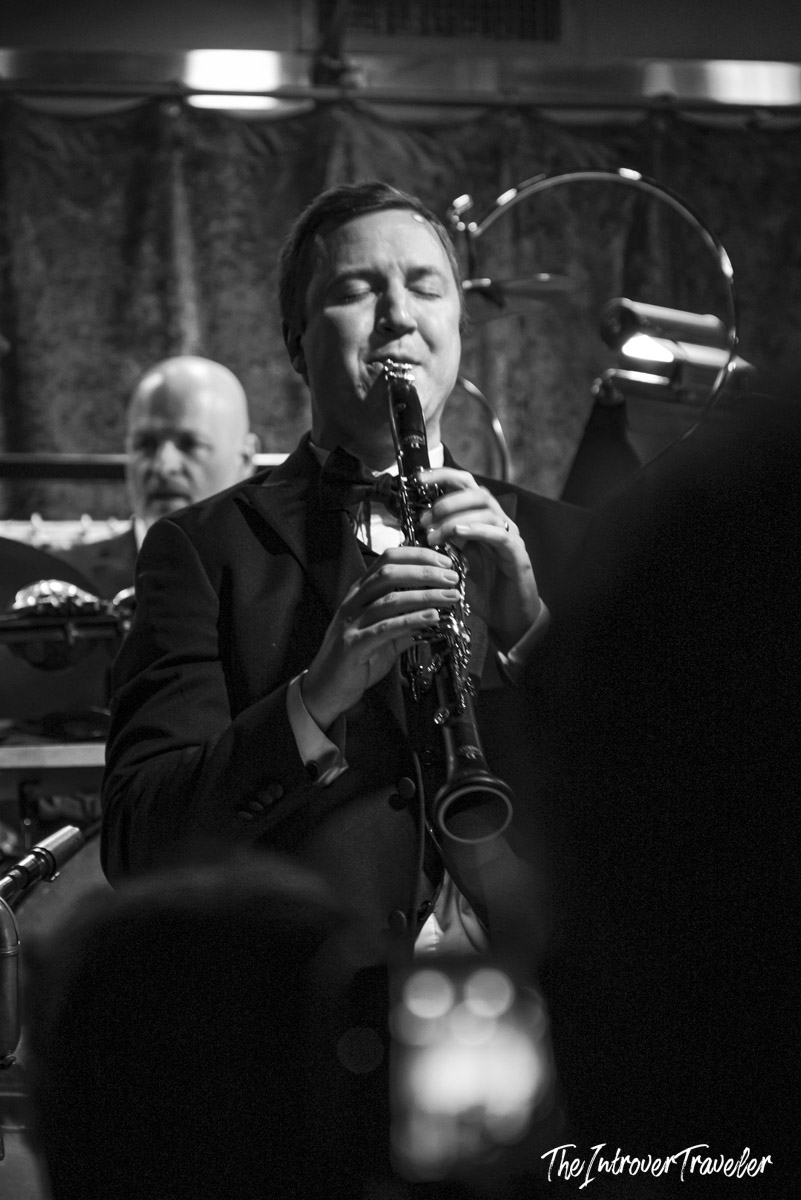 Clarinet player performing with Vince Giordano and the Nighthawks at Birdland jazz club, New York