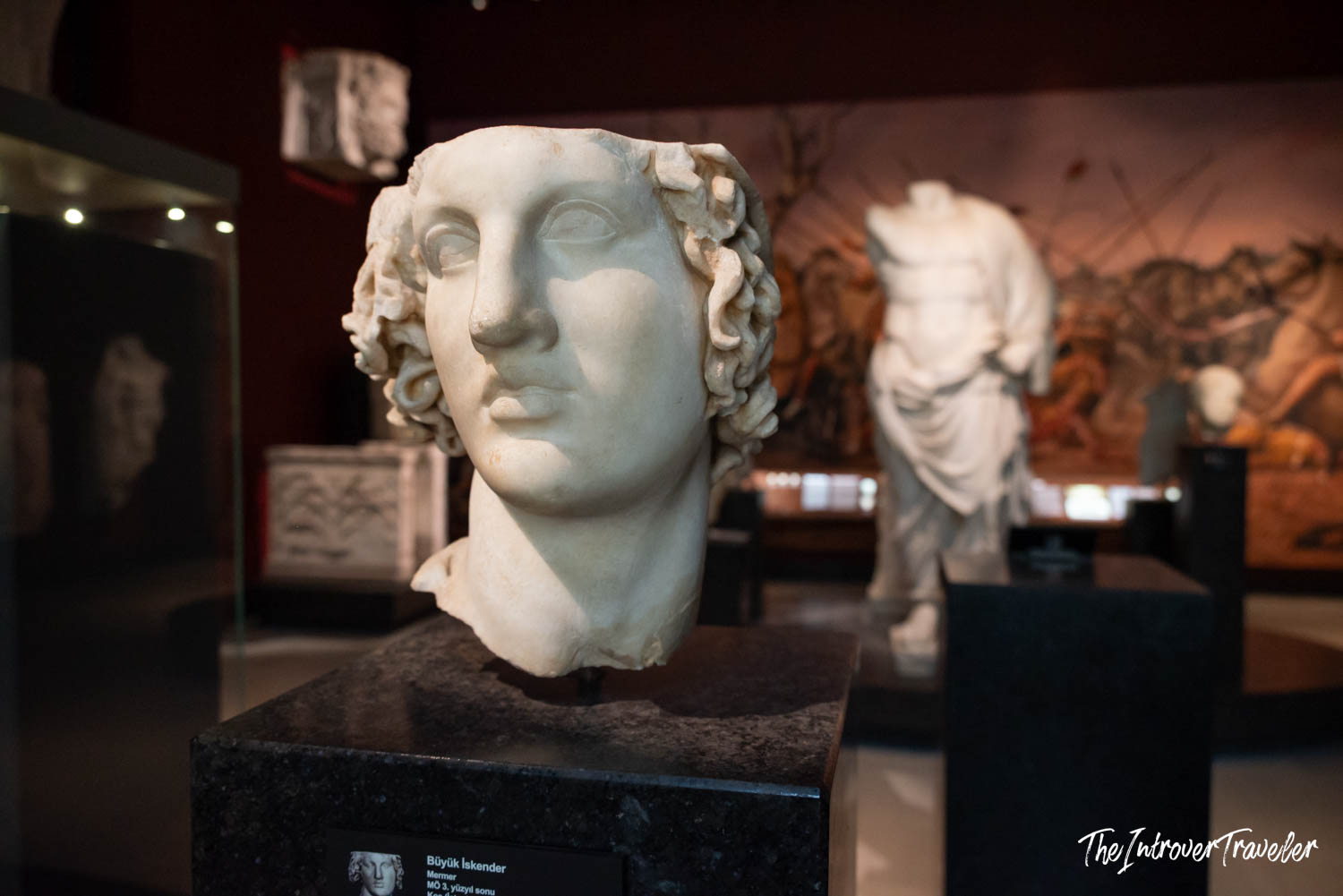 Marble head of Alexander the Great (Buyuk Iskender) displayed at the Istanbul Archaeological Museum
