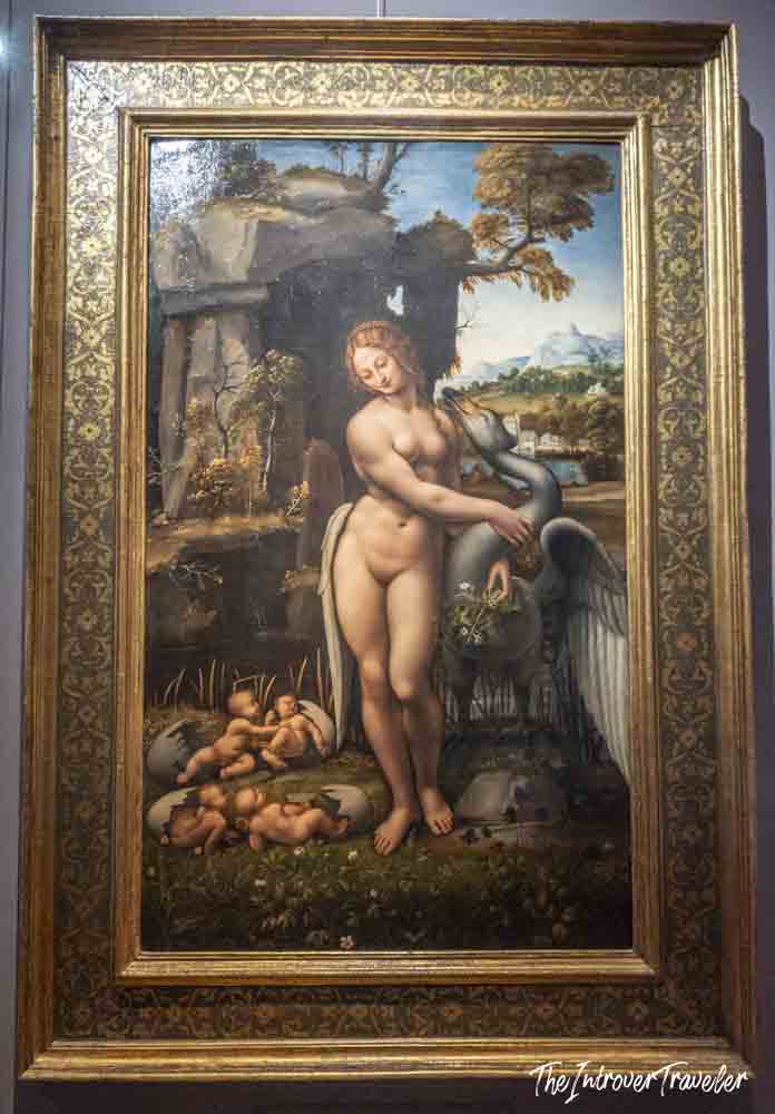Leda and the Swan painting after Leonardo da Vinci, displayed at the Uffizi Gallery in Florence