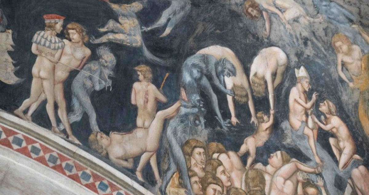 Detail of the Last Judgment fresco by Giotto, Scrovegni Chapel, Padua, showing Hell's tormented souls and demons