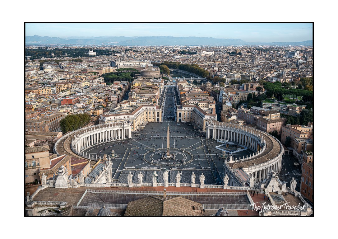 Aerial view of St. Peter's Square, Vatican City, showing Bernini's colonnades and the central obelisk