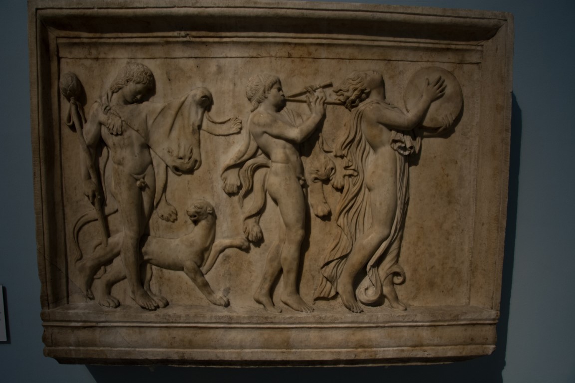 Ancient Roman marble relief showing a Dionysiac procession, a highlight of the British Museum collection in London