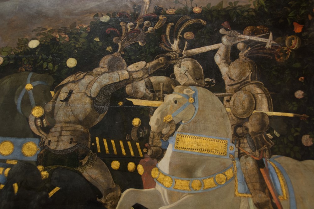 Detail of The Battle of San Romano by Paolo Uccello, on display at the National Gallery in London
