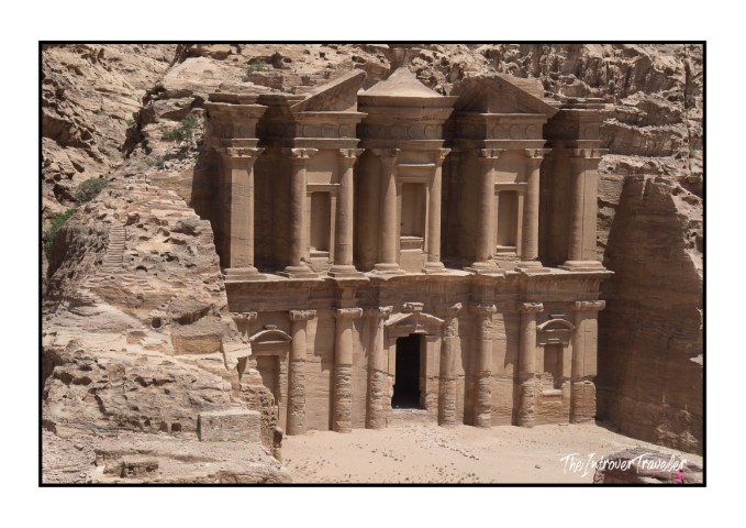Ad Deir Monastery at Petra, Jordan, a massive Nabataean facade carved into rose-red sandstone cliffs