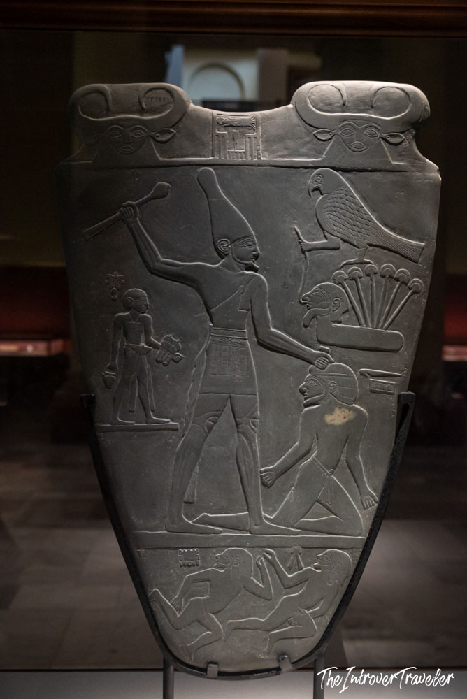 Narmer Palette ancient Egyptian artifact on display at the Egyptian Museum in Cairo