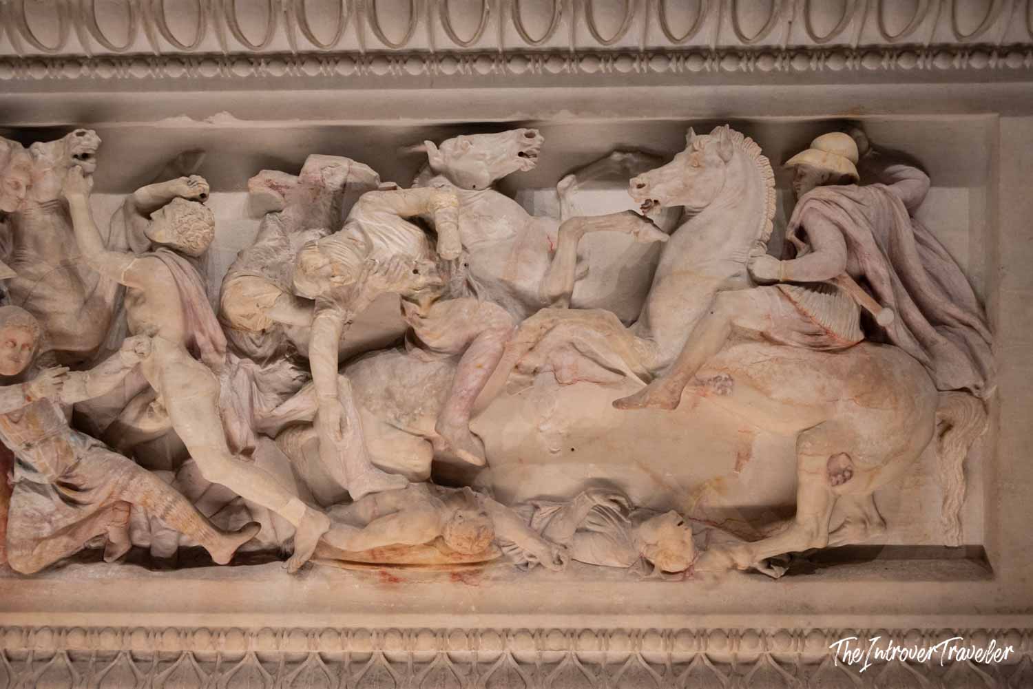 Close-up of the Alexander Sarcophagus battle relief, a highlight of the Istanbul Archaeological Museum