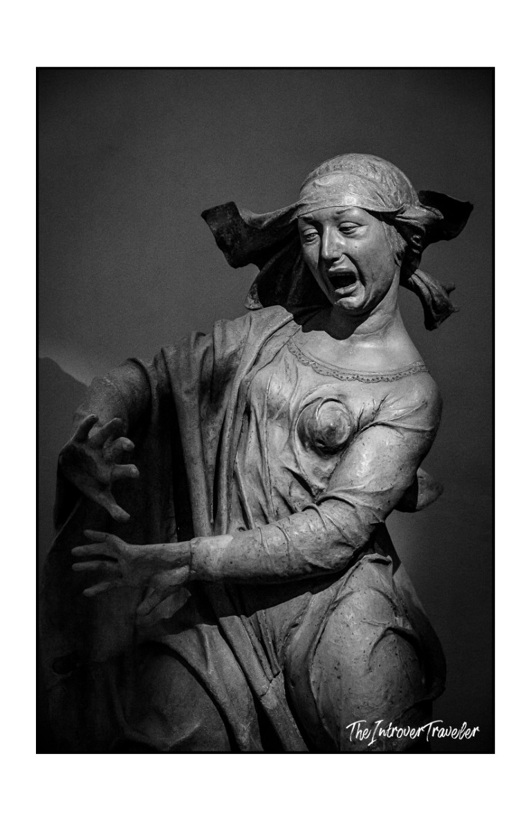 Anguished female mourner figure from Niccolò dell'Arca's Lamentation over the Dead Christ, Bologna