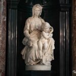 Michelangelo's Madonna of Bruges marble sculpture inside the Church of Our Lady, Bruges