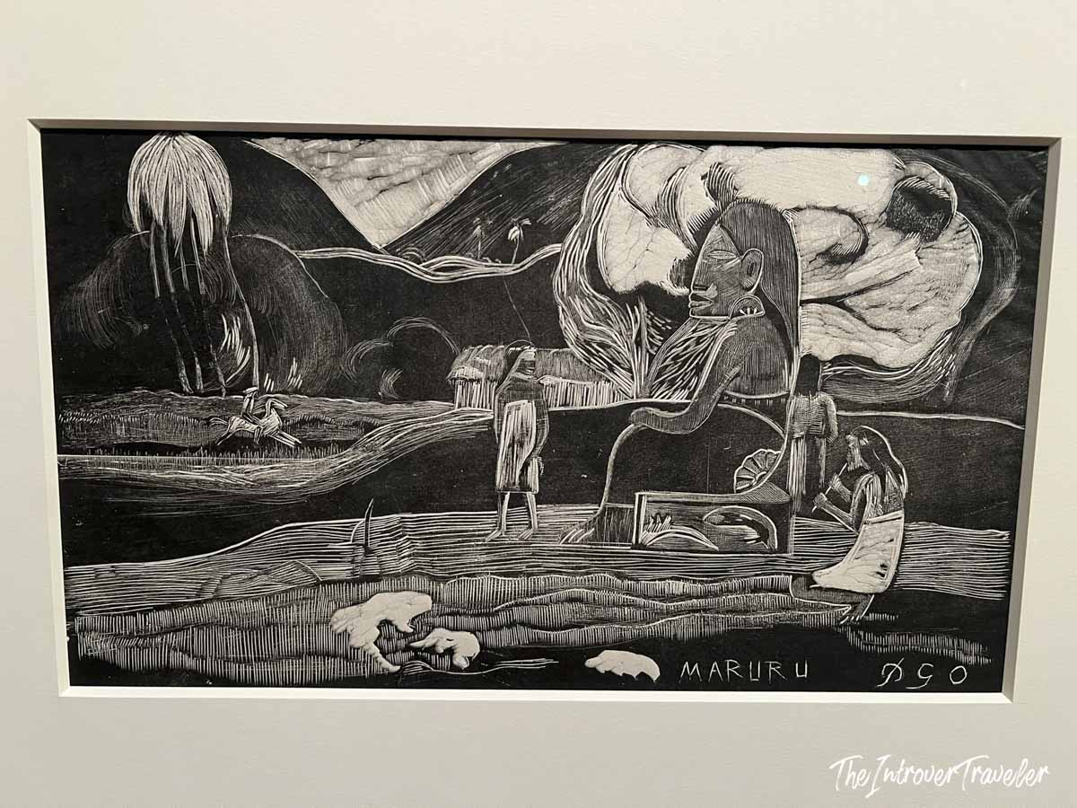 Maruru woodcut print by Paul Gauguin on display at MoMA New York