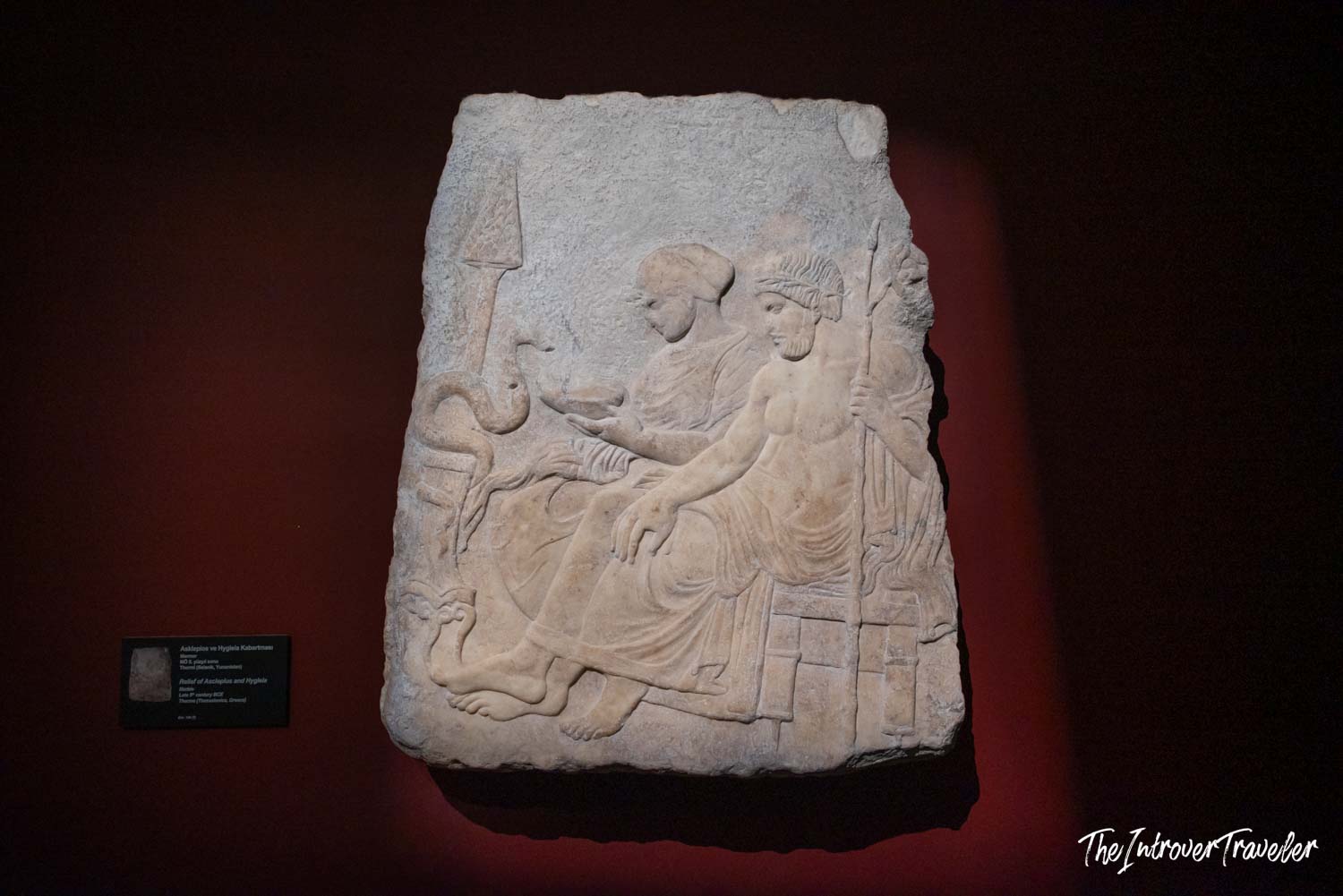 Ancient Greek marble Relief of Asclepius and Hygieia, late 4th century BCE, Istanbul Archaeological Museum
