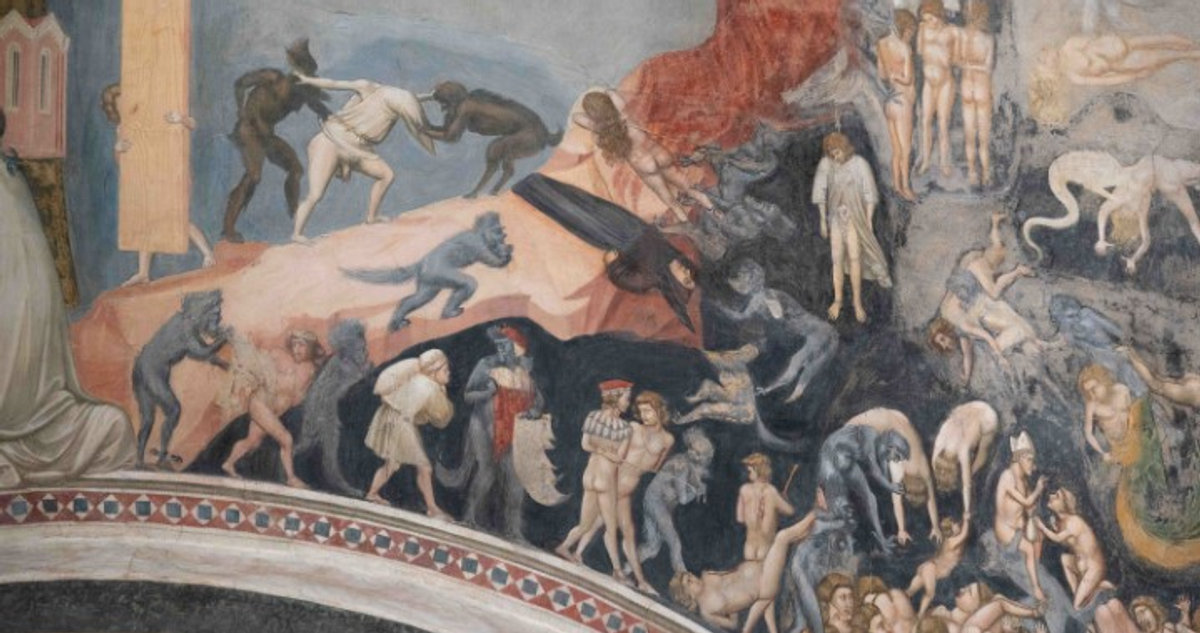 Detail of Hell scene from Giotto's Last Judgment fresco, Scrovegni Chapel, Padua