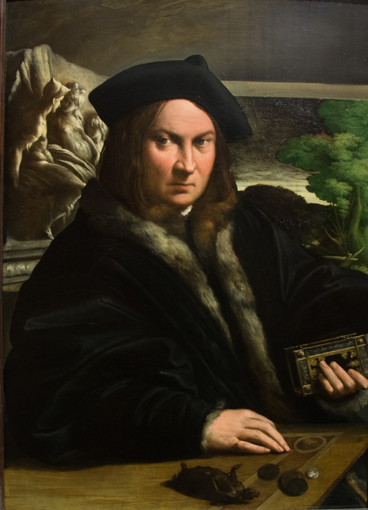 Portrait of a Man with a Coin by Parmigianino, on display at the National Gallery in London