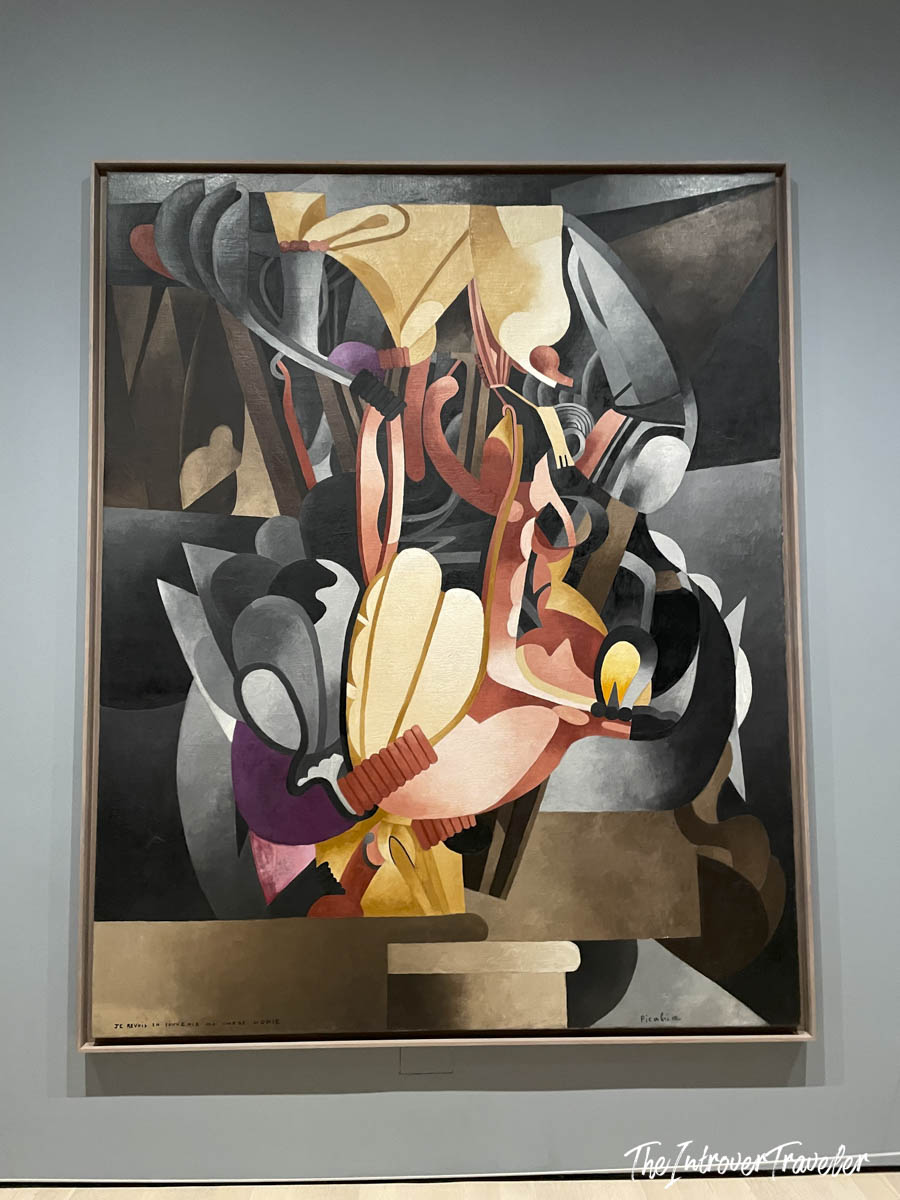 Francis Picabia abstract painting on display at MoMA, New York, with mechanical figures in muted tones