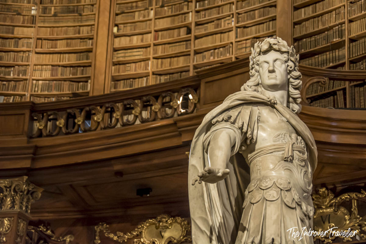 Marble statue of Emperor Charles VI in the State Hall of the Austrian National Library, Vienna