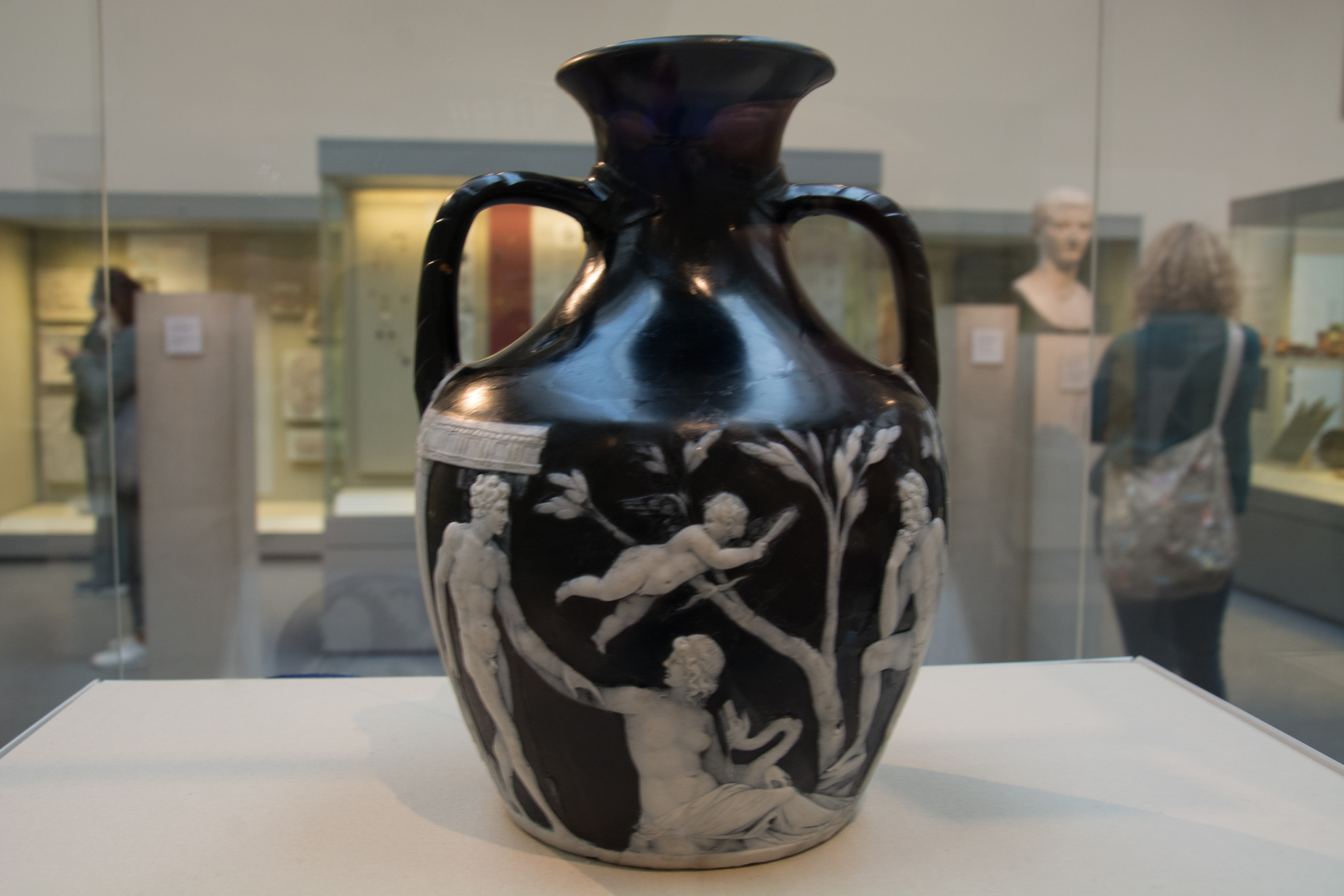 Portland Vase, ancient Roman cameo glass urn on display at the British Museum in London