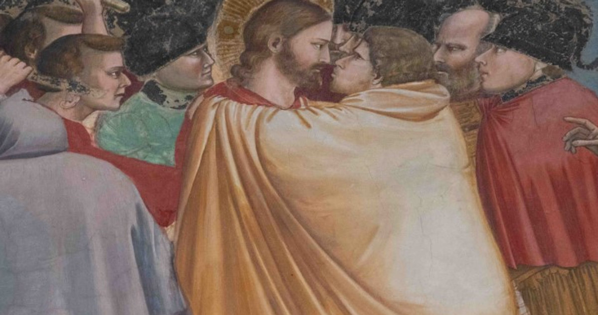 Kiss of Judas fresco detail by Giotto in the Scrovegni Chapel, Padua