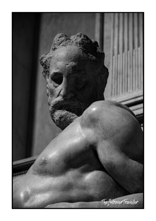 Close-up of a bearded male figure from Michelangelo's Medici Tombs, New Sacristy Florence