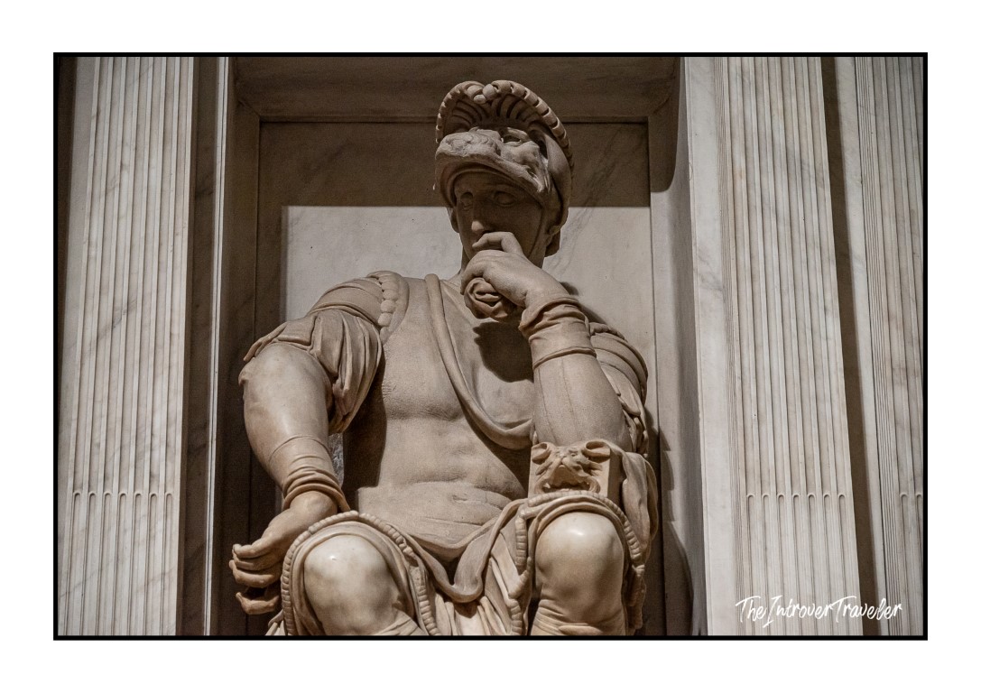 Michelangelo's statue of Lorenzo de Medici, the Thinker pose, Medici Chapel Florence