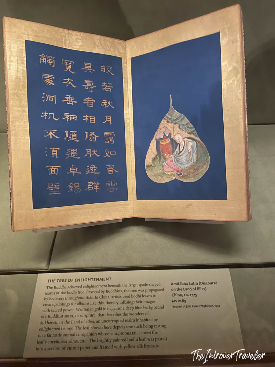 Amitabha Sutra on blue pages with bodhi leaf painting, Morgan Library, China ca. 1775