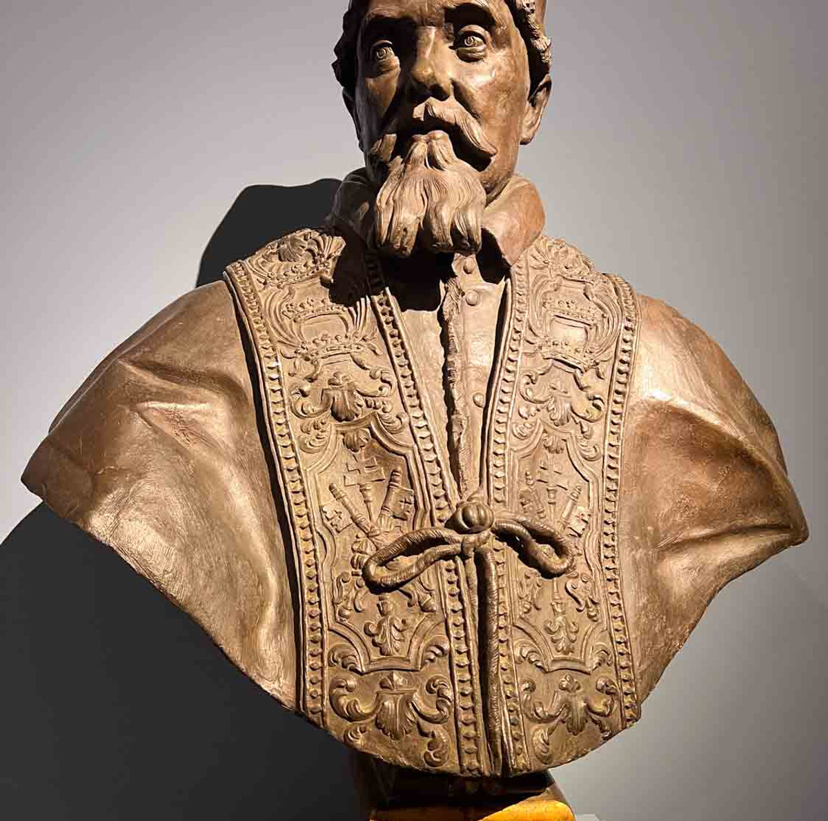 Bernini's bronze bust of Pope Urban VIII, displayed at the Palazzo Barberini Baroque exhibition